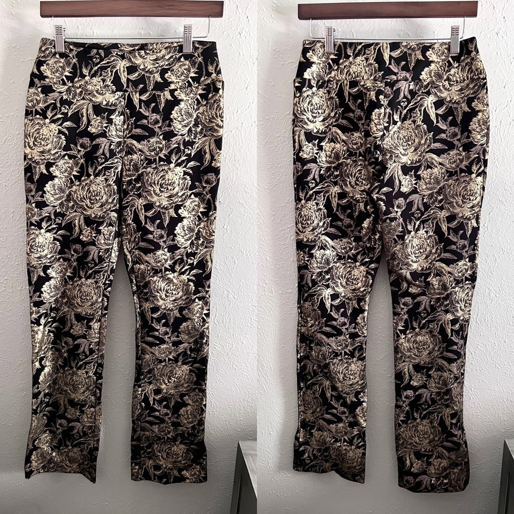 Soft Surroundings Moonstruck Black & Gold Floral Pants Women's XS